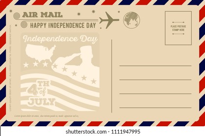 Happy USA Independence Day 4 th July Postcard. Vector illustration.