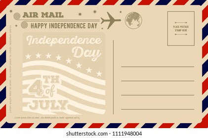 Happy USA Independence Day 4 th July Postcard. Vector illustration.