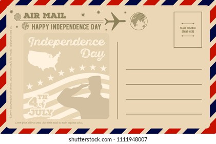 Happy USA Independence Day 4 th July Postcard. Vector illustration.