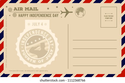 Happy USA Independence Day 4 th July Postcard. Vector illustration.