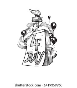 Happy USA Independence Day 4 th July. Greeting card and poster Design - Hand Draw Sketch Vector Illustration.