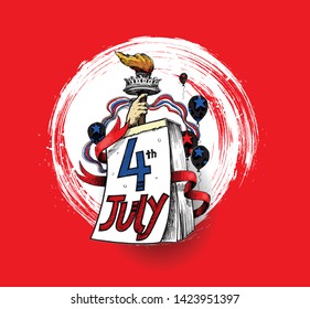 Happy USA Independence Day 4 th July. Greeting card and poster Design - Hand Draw Sketch Vector Illustration.