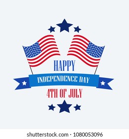 Happy  USA Independence Day. 4th of July. Vector illustration with waving flags and stars. Can be used for postcard, invitation, greetings, mug, poster, background.