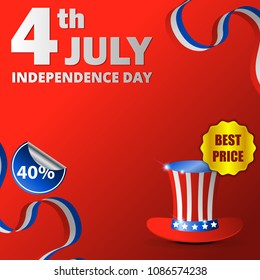 Happy usa independence day, 4th of july. Design for greeting and sale promotion banner template illustration with text. Easy to use for social media marketing.