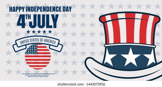 Happy USA independence day banner design,with United States icons,stars background and blue lettering - vector