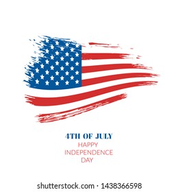 Happy USA Independence day card with national flag on white background. 4th of July holiday poster.