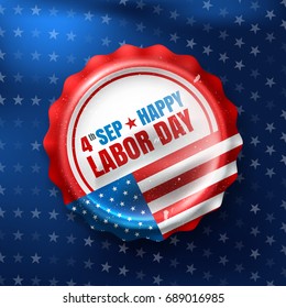 Happy USA Labor Day with Bottle Cap and American flag. 4th Sep American labor day.Vector illustration.