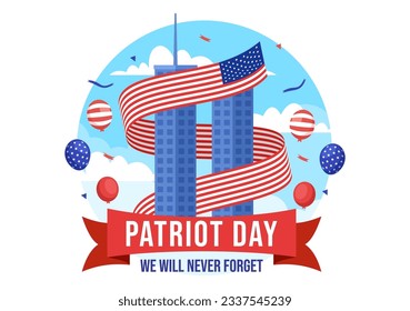 Happy USA Patriot Day Vector Illustration with United States Flag, 911 Memorial and We Will Never Forget Background Design Hand Drawn Templates