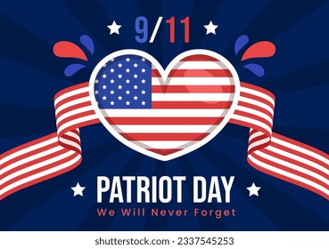 Happy USA Patriot Day Vector Illustration with United States Flag, 911 Memorial and We Will Never Forget Background Design Hand Drawn Templates