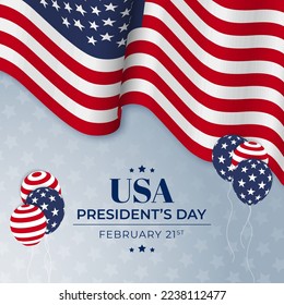 Happy USA Presidents Day February 21st post banner with waving flag illustration design