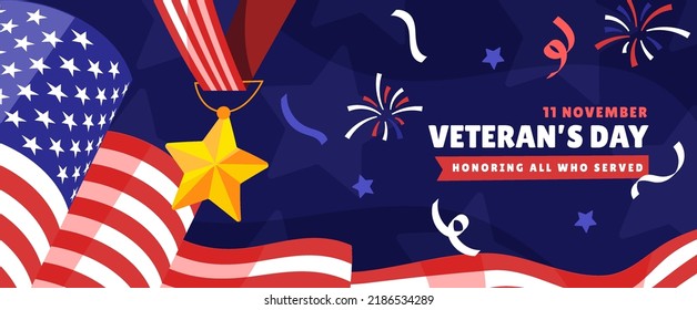 happy usa veteran day horizontal banner vector illustration flat design