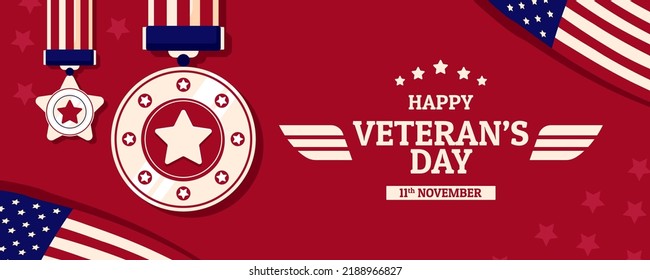 happy usa veteran day horizontal banner vector flat design
