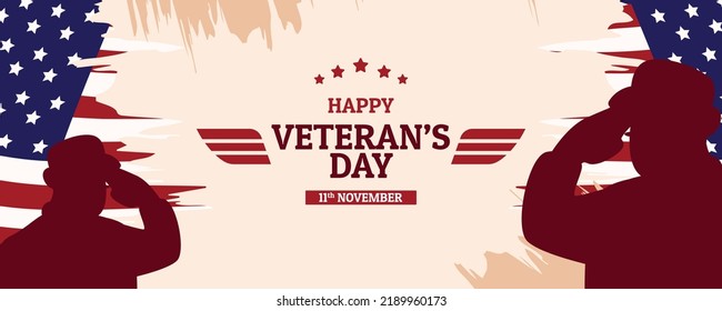 happy usa veteran day horizontal banner vector flat design