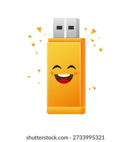Happy USB Flash Drive Character, Safe Data Storage and Positive Technology Concept, Flat Vector Illustration