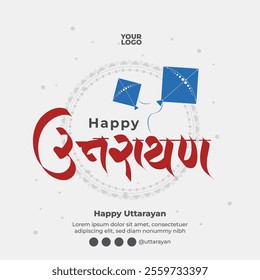 Happy Uttarayan Traditional art with Calligraphy. Eng means Uttarayan.