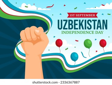 Happy Uzbekistan Independence Day Vector Illustration on 1st of September with Uzbek Flag Background in National Holiday Hand Drawn Templates