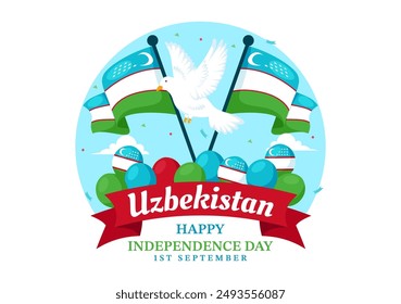 Happy Usbekistan Independence Day Vektorillustration am 1. September mit Usbekischen Fahne und Band in einer nationalen Festliche Musik Flat Style Cartoon Hintergrund