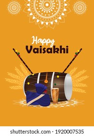 Happy vaisakhi celebration flat design with drum