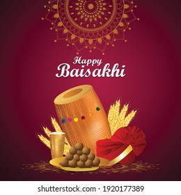 Happy vaisakhi celebration flat design with drum