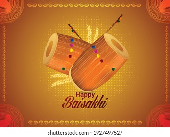 	
Happy vaisakhi celebration greeting card with drum