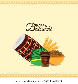 Happy vaisakhi celebration greeting card with creative illustration and background. Happy vaisakhi indian sikh festival background