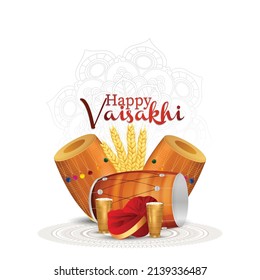 Happy vaisakhi design with wheat and drum