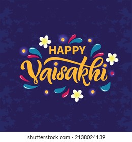 Happy Vaisakhi handwritten text. Modern brush calligraphy, hand drawn lettering.Vector illustration for greeting card, web, postcard, banner. Vaisakhi festival background typography. Punjabi New Year 