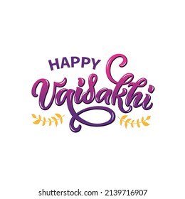 Happy Vaisakhi handwritten text. Modern brush calligraphy, hand drawn lettering.Vector illustration for greeting card, web, postcard, banner. Vaisakhi festival background typography. Punjabi New Year