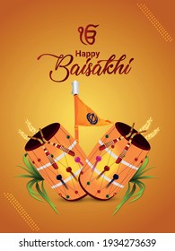 	
Happy vaisakhi indian sikh festival celebration with flat elements