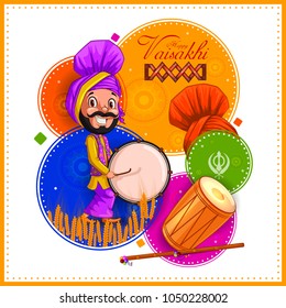 Happy Vaisakhi New Year festival of Punjab India. Vector illustration