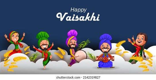 Happy Vaisakhi New Year Festival Of Punjab India. Vector Illustration