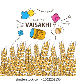 Happy Vaisakhi. Punjabi Harvest Festival Celebration Doodle Design.
