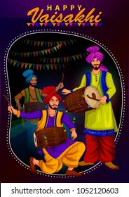 Happy Vaisakhi Punjabi religious holiday background for New Year festival of Punjab India in vector