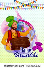 Happy Vaisakhi Punjabi religious holiday background for New Year festival of Punjab India in vector