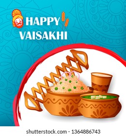 Happy Vaisakhi Punjabi religious holiday background for New Year festival of Punjab India in vector