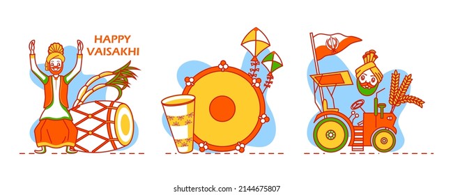 Happy Vaisakhi Punjabi religious holiday background for New Year festival of Punjab India in vector