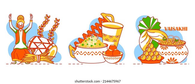 Happy Vaisakhi Punjabi religious holiday background for New Year festival of Punjab India in vector