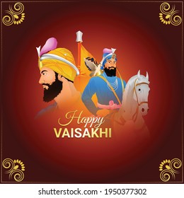 Happy vaisakhi sikh festival celebration with illustration of guru gobind singh ji