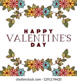 happy valennes day label with flower crown icons