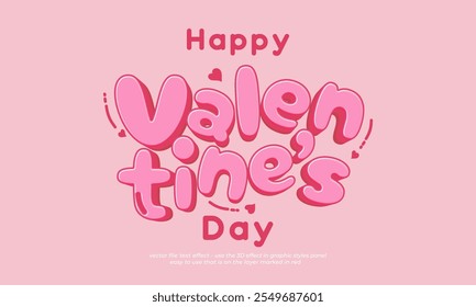 Feliz San Valentín 3D Texto Niños Diseño de Efecto de Dibujos Animados