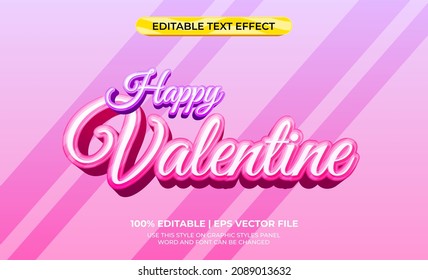 Happy Valentine 3d Text Effect With Lovely And Romance Theme. Typography Template Fo Valentine Event