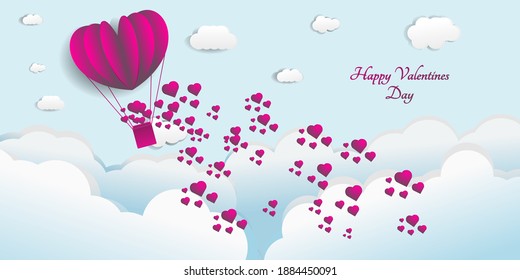 Happy Valentine. Abstract Background concept design. Balloon heart flying float on the sky. Vector Illustration