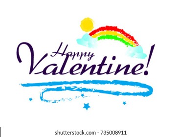 Happy Valentine, Beautiful greeting card poster with rainbow background