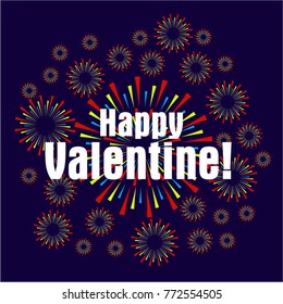 Happy Valentine, Beautiful greeting card poster with fireworks