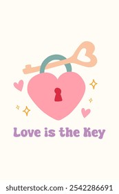 Happy valentine card illustration. Love is the key illustration concept for valentine card. Valentines day celebration. Happy Valentine Day card.