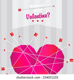 Happy valentine card. Used heart, arrows, tape, mosaic and origami.