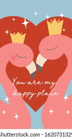 Happy Valentine Couple Flamingo Romance Quote Background Vector 