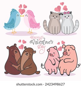 happy valentine cute animal cupels vector art