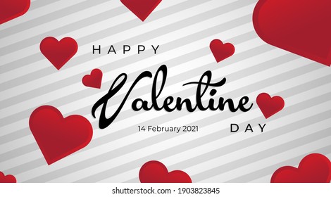 Happy valentine day 14 february background stripes style and red heart combination.
