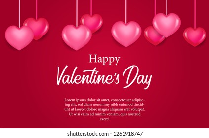 Happy Valentine day with 3D pink hearth shape balloon with red background. vector illustration